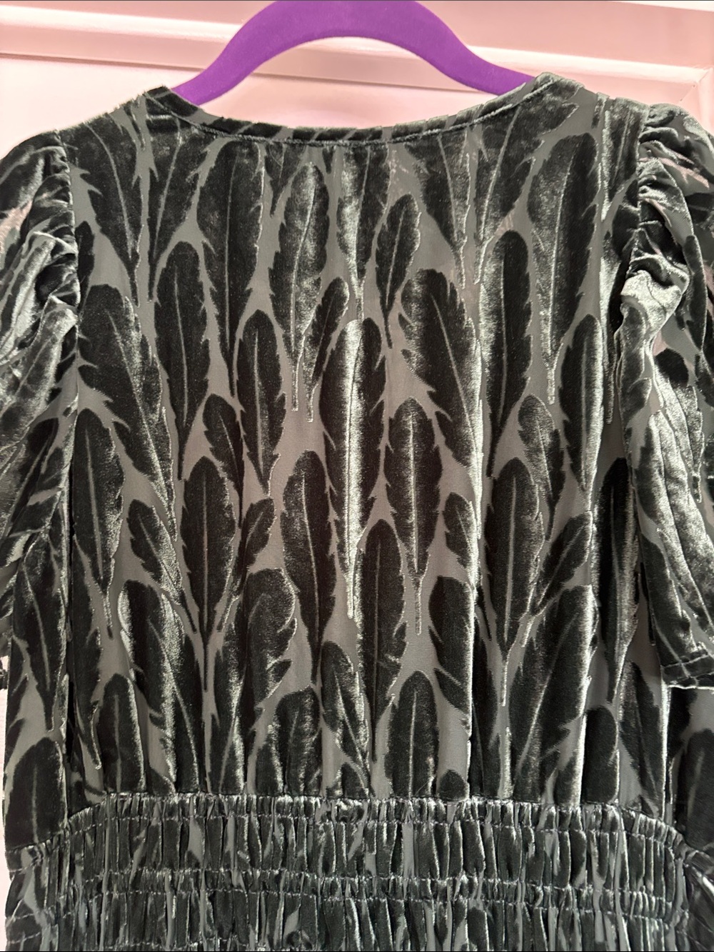 Anthropologie Dark Green Velvet Feather Maxi Dress, NWT - Picture 6 of 8